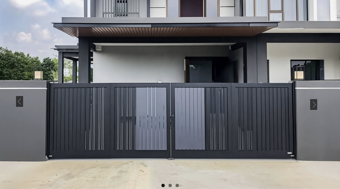 Black automatic swing gate installed at a residential property in Malaysia