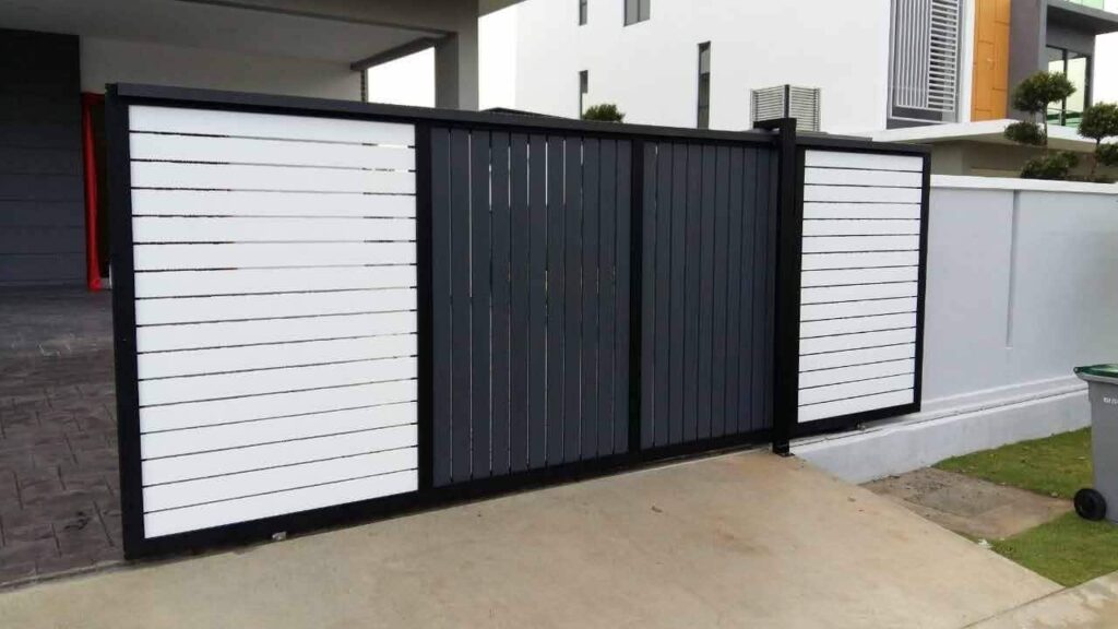 Black and white metal sliding gate
